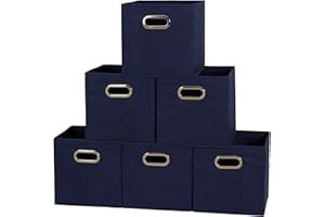 Household Essentials 81-1 Foldable Fabric Storage Bins | Set of 6 Cubby Cubes with Handles | Navy Blue, 6 lbs