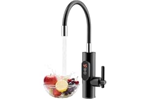 Spalivivre Elektrischer Wasserhahn mit Durchlauferhitzer Küche, 3300W Edelstahl Wasserhahn Küche mit Einstellbare Temperatur und LCD Temperaturanzeige, 360º Drehung Schnellheizungshahn Armatur