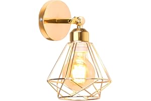 iDEGU Lámpara de Pared Vintage 16cm Aplique Pared Interior Industrial Diseño Jaula de Metal Ajustable Iluminación de Techo Luz de Pared para Dormitorio Pasillo Café Salón (Tipo-C, Oro)