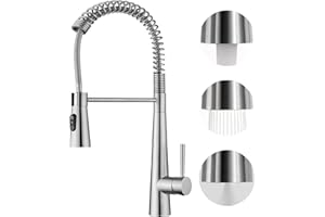 CECIPA Kran kuchenny wysokociśnieniowy, armatura kuchenna z wyciąganą wylewką, bateria mieszakowa do kuchni z 3 rodzajami strumienia, armatura kuchenna obracana o 360°, armatura zlewozmywakowa, stal