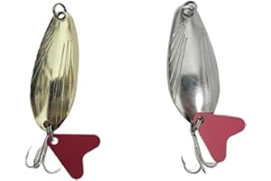 BLACKWATER 2 Pack Gold Silver Fishing Spoon Lure Brass Spinner Salmon Sea Trout Pike Red Jig Red Trebble Hook Freshwater Saltwater River Spoons 12 Grams Pollock Mackarel Shiny Grayling Bass Chub Perch Carp