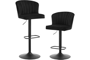 EUGAD Zestaw 2 stołków barowych z regulacją wysokości, krzesło barowe obracane o 360°, stołek kuchenny z oparciem, podnóżek, do kuchni, salonu, z aksamitnej tapicerki, metalowy, 1055BY-2