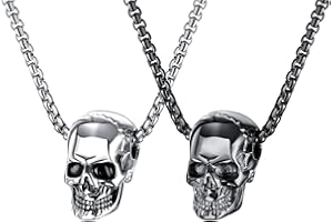 Weenkeey 2 Stück Totenkopf Halskette Schädel Anhänger Halskette Gothic Punk Rock Hip Hop Anhänger Halskette für Männer Damen - Schwarz Silber