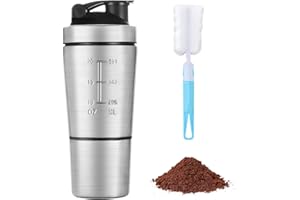 ACWOO Shaker per Proteine in Acciaio Inox Bottiglia, 700 + 200 ML Shaker Steel con Scomparto per Polvere e Miscelatore Sfera, Shaker per Bevande Proteiche per Gli Appassionati di Sport All'aria Aperta