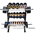 Protoner 3 in 1 Dumbbell Rack, Plate Stand and bar Holder (Black and Yellow)