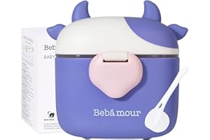 Bebamour Dozownik mleka w proszku 500 ml, dozownik formuły z szuflą i poziomownikiem, przenośna formuła do przechowywania, pojemnik na podróż, nie rozlewa, fioletowy