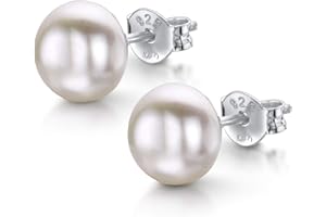 Amberta Pendientes de Botón para Mujer en Plata de Ley 925 con Perlas de Agua Dulce