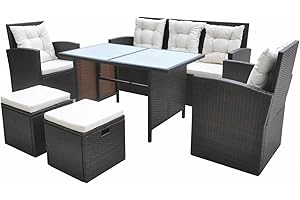 Festnjght Conjunto de Muebles de Jardín Juego Comedor de Jardín Conjunto Jardin Exterior Sofa Jardin Exterior con 1 Mesa,1 Sofá de Tres Plazas,2 Sillones, 2 Reposapiés para Patio Porche Terraza Marrón