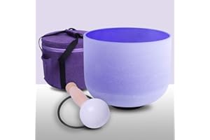 ENERGYSOUND Crystal Quartz Bowls 8 inch B Crown Chakra Purple Color Frosted Quartz Crystal Singing Bowl +Case Bag_Sound Healing & Yoga Meditation