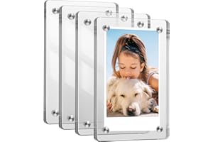 Fintie 【4 sztuki】 Akrylowa magnetyczna ramka na zdjęcia o przekątnej 3 cali, dwustronna ramka na zdjęcia do lodówki Fujifilm Instax Mini 12, 11, 40, EVO Liplay Link 2, zdjęcie Polaroid, przezroczysta