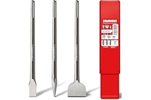 SCHWABENBACH® Burin SDS Max – Jeu 3 pièces : 25 mm + 50 mm + pointe – Burin plat SDS Max professionnel – Pour marteau perforateur et béton – Set Premium compatible Bosch, Hilti, Metabo