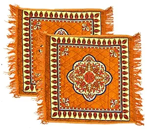 COZY FURNISH Velvet Pooja Mat Set- 2 Piece (2 x 2 ft, Golden)