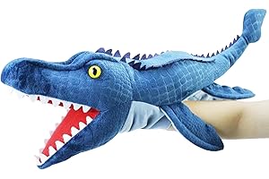YOUYIKE Mosasaurus Handpuppen Dinosaurier Kuscheltier Handpuppen für Kinder Handpuppen Tiere Jurassic World Dino Kuscheltier Interaktives Dinosaurier Spielzeug Ab 3 Jahre Kind（30cm）