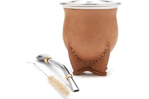 BALIBETOV Ręcznie Owinięta Skórą Tykwa Yerba Mate (Kubek Mate) z Bombilla (Słoma Yerba Mate) (Bezowy)