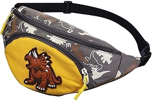 JSLEID Riñonera para Niños, Ajustable Riñonera para Niños, Moda Riñonera para Niños, Riñonera Dibujos Animados, Mochila Viaje, Portátil, Lienzo, Dinosaurio, para Niños, Niñas, Amarillo