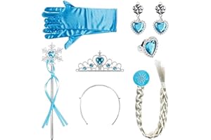 Lictin Corona Principessa Bambina Bacchetta Magica - 6 Pezzi Accessori Principessa, Diadema, Guanti, Bacchetta Magica,la Treccia,Anello Dito e Orecchinoper Bambina 2-9 Anni, Azzurro
