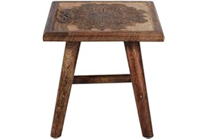 Carousel Home and Gifts Wooden Hand Carved Mango Wood Stool ~ Design Vary