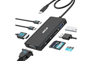 AMZJP USB C Hub HDMI, USB C Adapter 8-IN-1 mit 4K HDMI, 1080P VGA, PD 100W, USB-C und 2 USB-A, SD&MicroSD, USB C Dock Multiport Kompatibel für MacBook Pro/Air, iPad Pro/iPhone 15, Dell XPS/Type C Geräte