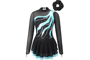 TiaoBug Maillot De Patinaje Artístico para Niñas Vestido De Manga Larga con Falda Tul Maillot De Danza Clásico Leotardo Gimnasia Rítmica Traje De Baile