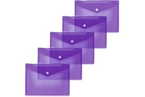 HERMA 20061 - Bolsas para documentos (DIN A5, 25 x 18 cm, polipropileno, 5 unidades), transparente con botón de presión, para escuela, universidad, oficina, sobres de polipropileno, color morado