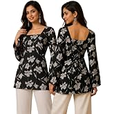 ALENJAN Rayon Floral Print Short Kurti for Women | Square Neck Long Sleeve Top for Women | Criss Cross Back Desing Kurti | So