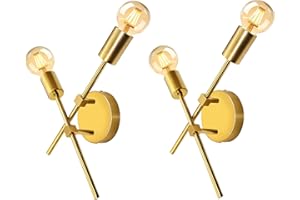 LQUNFYL Lampada a Muro Industriale 2 Pezzi Applique Interno Vintage con 2 Luci E27 Lampada da Camera da Letto Retro Metallo Luce Specchio da Bagno per Soffitto Applique da Parete Interni Oro per Soggiorno