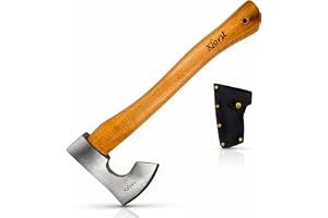 Xforst Vikingyxa 38 cm | Bushcraft-yxa, camping och utomhus | polerat smideshuvud i kolstål | Hickory-trähandtag | äkta läderfodral ingår