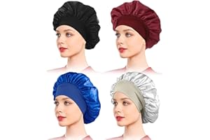 ABirdon 4 Piezas Gorro de Satén Seda para Mujer para Dormir para Cabello Rizado y largo Natural, Gorro de Noche para Mujer Gorros de Noche para el Cuidado del Pelo