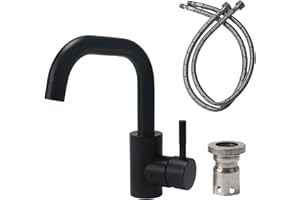 Minnhua Wasserhahn Bad Edelstahl, Waschtischarmatur 360° Drehbar, Armatur Badezimmer mit Schlauch, Mischbatterie Waschbecken für Badezimmer WC Spül Küche Spülbecken (Schwarz)