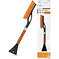 EcoNour 27" Aluminum Car Snow Scraper and Brush (Orange) | Weaved Bristle Head with Metal Body Ice Scraper for Car Windshield | Tough Ice Scraper with Ergonomic Foam Grip Winter Accessory | 1 Pack