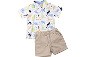 Carolilly Ensemble Enfant Garçon Eté de 2 Pièces Chemise à Manches Courtes + Shorts
