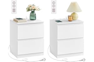 ‎VASAGLE VASAGLE Kailyn Kollektion - Nachttisch mit Steckdosenleiste, 2er Set, Beistelltisch 2 Schubladen, 2 AC-Steckdosen, 2 USB-A-Anschlüsse, für Schlafzimmer, wolkenweiß LET821W02