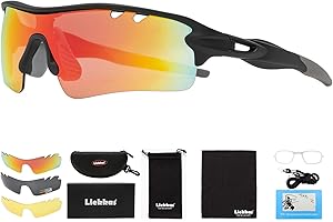 Liekkas Polarised Sports Sunglasses For Men Women with 3 Interchangeable Lenses for Running Cricket Mountain Bike Cycling Glasses