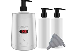 LINBEAUTI Riscaldatore per olio da massaggio a 2 bottiglie con quattro erogatori di olio, riscaldamento continuo da 0 a 65 °C, erogatore di lozioni, per saloni di bellezza, SPA,uso domestico,Argenteo