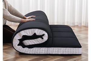 ZIKEBTUY Floor Mattress Japanese Futon Single Mattress Topper - 10cm Thick Foldable Tatami Mat Sleeping Bed Pad for Guests, Dormitories, Camping, Sofas & Loungers - Black, 203 * 100 * 10CM