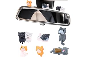 FloralGrace 6 Pezzi Accessori Auto Gatti Carini Figurine di Gatti Divertenti in Resina Decorazioni per cruscotto, specchietto retrovisore Decorativo Gattini Carini per Interni Auto