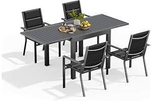 Devoko Gartenmöbel Set 4 Personen,4+1 Aluminium Tisch und Stühle Set Balkonmöbel, 4 Stapelbare Gartenstühle und 1 80/160 cm Dehnbarer Gartentisch,Terassen möbelsets außen Lounge, Dunkelgrau