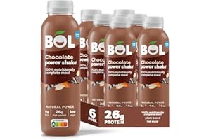 BOL Chocolate Power Shake — Ready-to-drink Nutritionally Complete Meal (302kcal) | 26g High Protein Shake Bottle | Low Sugar, Plant-based, Low Calorie Meal Replacement Shakes (410ml x 6 bottles)