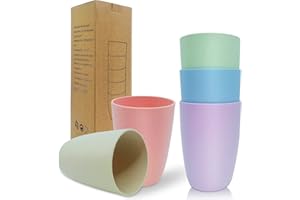 WAIZHIUA 5Pcs Reusable Plastic Cups 350ml Unbreakable Plastic Drinking Cups Tumblers Set for Children Kids Picnic Travel Camping Coffee Tea Water Beer Milk Juice (5 Colors)