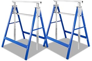 Sonnewelt Juego de 2 caballetes de trabajo de color azul, 7 alturas ajustables, 80 - 130 cm, estable hasta 200 kg, con un dispositivo antideslizante,2x