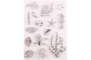 arriettycraft Francobolli trasparenti oceanici, conchiglie, stelle marine, pesci, cavallucci marini, marini, erbacce, timbri in silicone per la creazione di biglietti, decorazioni e scrapbooking fai