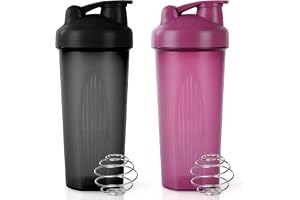 ACWOO 2 STK Protein Shaker 600ml, läckageskyddad Protein Shaker med blandningskula, bägarflaska för proteinshakes, proteinshakeskop för fitness (Svart +