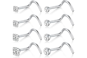 Crdifu 8 unids Acero Inoxidable 18G Nariz Tornillo Stud Anillo de Plata con 1.5/2/2.5/3mm Top Piercing Joyería