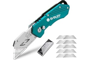 BIBURY Cuchillos Utilitarios, Cuchillo Plegable Portátil, Versión Actualizada Cúter Professional, con 10 Cuchillas de Acero Inoxidable SK5, Clip para Cinturón, Bloqueo de Seguridad Cortador (Verde)