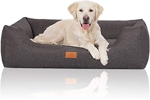 Knuffelwuff Hundebett Lotte aus Velours mit feinem Handwebcharakter XXL 120 x 85cm Grau - abnehmbarer Bezug - waschbar - für große, mittelgroße und kleine Hunde
