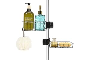 FEEBEE Mensola Doccia senza Foratura, 2 Pezzi Porta Shampoo Doccia, Porta Sapone per Doccia Nero, Portaoggetti Doccia Acciaio Inossidabile, Portasapone Mensole per Doccia per Asta Della Doccia 18mm-27mm