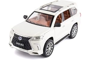 BDTCTK 1/24 Lexus 570 Off-Road in Luxury SUV Model Car, Zinc Alloy Pull Back Big Toy car with Sound and Light for Kids Boy Girl Gift(White)