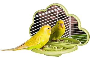 septillar Espejo para pájaros con Percha, Juguetes para periquitos, cacatúas, cotorras, agapornis, pinzones, Canarios (Verde)