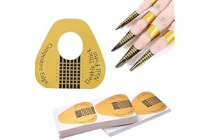 KINGMAS 100 Pcs Nail Forms Self Adhesive Nail Extension Stickers for Gel Builder, Nail Art Acrylic, UV & Poly Gel with Tip Sculpting Guide (Horseshoe-shaped)