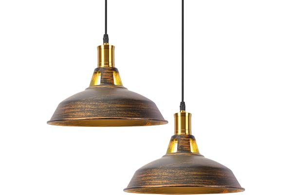 iDEGU Lot de 2 Suspension Luminaire Industrielle, 27CM Rétro Lustre Plafonnier en Métal E27 Éclairage de Plafond Vintage Lampe Suspension pour Cuisine Salon Salle à Manger Bar Restaurant (Bronze)